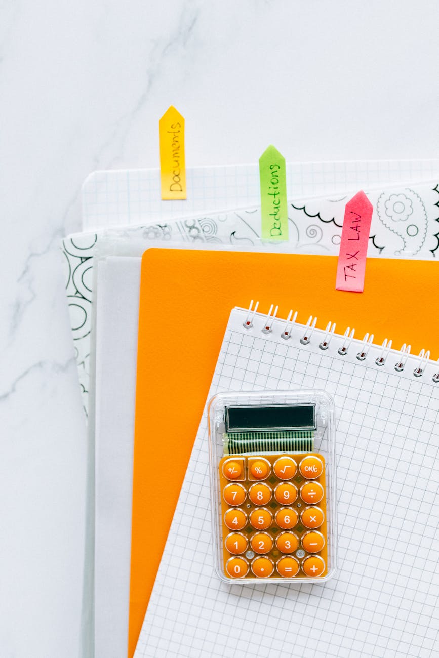 calculator and tax documents