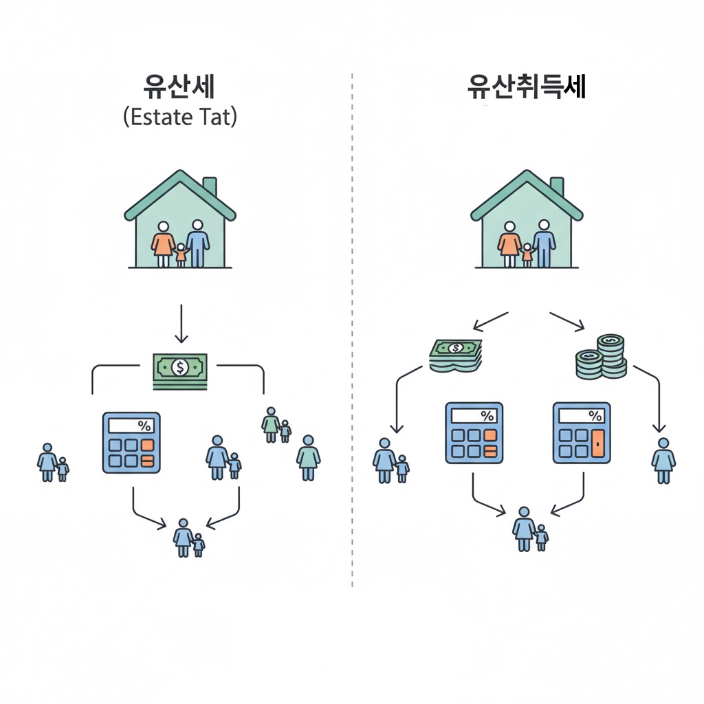 유산세와 유산취득세의 차이를 보여주는 비교형 인포그래픽