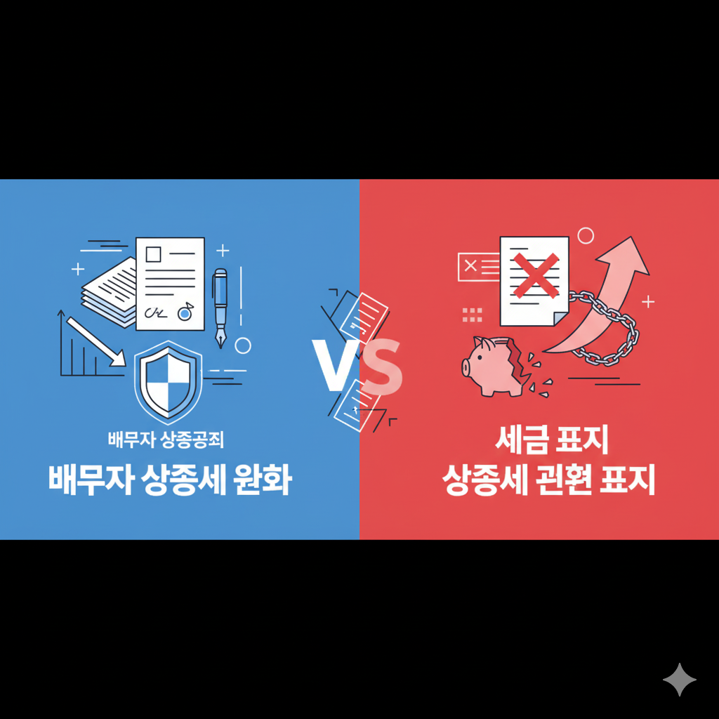 배우자 상속세 폐지와 개편안을 비교하는 정책 이미지