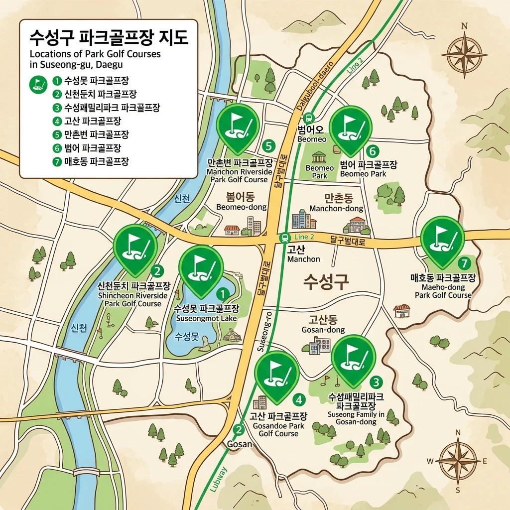 수성구 주요 파크골프장 위치 및 시설 현황