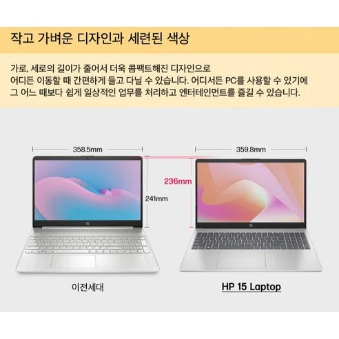 이전 세대 대비 작아진 노트북 외형 크기 비교