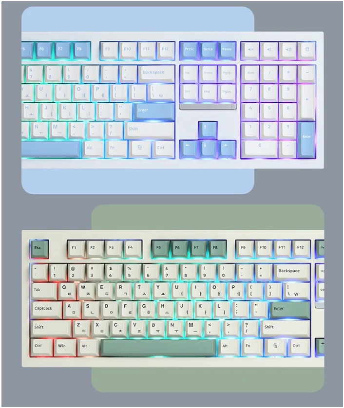 화이트와 베이지 키보드에 적용된 RGB 은은한 LED 연출